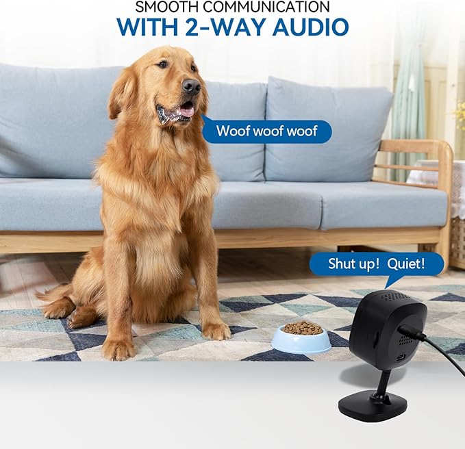 2K Home Indoor Pet Security Camera 2.4GHz with Night Vision, Dog/Cat 2-Way Audio, Wired, Motion Detection and Pet Monitor, Cloud & SD Card Storage, Phone App Control (Black-2Pack)