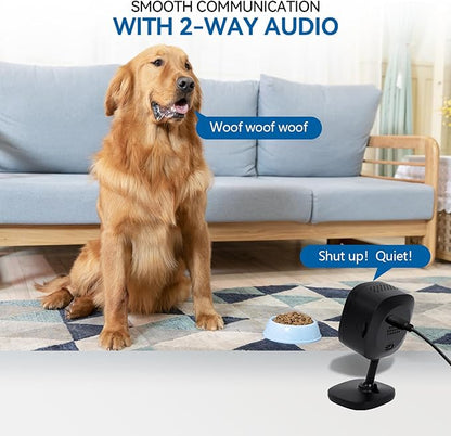 2K Home Indoor Pet Security Camera 2.4GHz with Night Vision, Dog/Cat 2-Way Audio, Wired, Motion Detection and Pet Monitor, Cloud & SD Card Storage, Phone App Control (Black-2Pack)