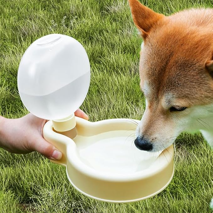 Pet Water Bottle, Portable Dog Water Bottle, Collapsible Leak Proof Puppy Drinker for Outdoor Walking, Traveling, Food Grade Plastic, 12 oz, Beige
