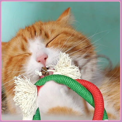 Andiker Cotton Rope Toys, 27.55Inches Color Blocking Cotton Rope Toys, Safe Cat Toys Teething Chew for Boredom and Stimulating (Red+Green+Beige)