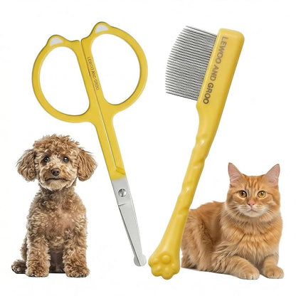 4-in-1 Tear Stain Remover Kit for Dogs & Cats - 1oz Natural Eye Balm with Pro Application Brush & 2 Stainless Steel Combs - Professional Eye Gunk (2in1)