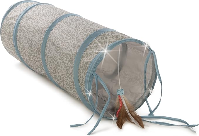 Petlinks Twinkle Tunnel Light Up Activity Tunnel with Feather Toy for Cats & Kittens, Battery Powered, Fun & Engaging Play, Encourages Exercise - Gray/Blue, One Size