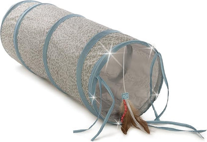 Petlinks Twinkle Tunnel Light Up Activity Tunnel with Feather Toy for Cats & Kittens, Battery Powered, Fun & Engaging Play, Encourages Exercise - Gray/Blue, One Size