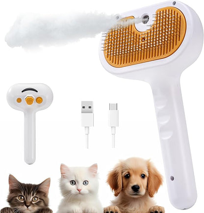 Cat Steam Brush 2024 New Rechargeable Self-Cleaning Pet Grooming Tool for Indoor Cats Long and Short Hair Cats and Dogs Steamy Hair Comb Steamy Massage Shedding Relief, white