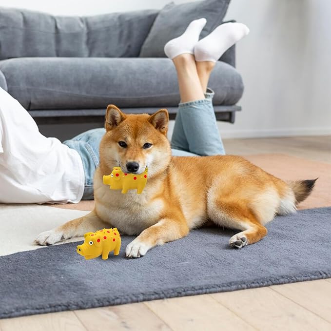 WishLotus Natural Latex Dog Squeaky Toy, Pig-Shaped Dog Chew Toys for Teeth Cleaning, Mini Puppy Chew Toy for Small Dogs to Relieve Stress and Reduce Boredom (Yellow,1pcs)