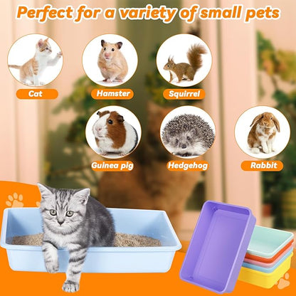 6 Set Small Cat Litter Box Kitten Litter Pan 12.3" x 8.5" x 2.7" Rabbit Plastic Litter Tray with 6 Scoop for Easy Cleaning, Hamster/Guinea Pig/Hedgehog Travel Toilet Pan