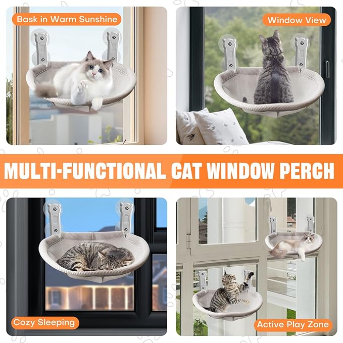 Homegroove Cat Window Perch, 18 x 12 Inch Foldable Cat Hammock for Window with Sturdy Metal Frame, Breathable Cordless Window Bed for Resting Seat for Indoor Cats (Grey, 18 x 12 Inch)