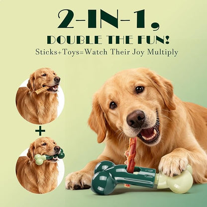 Apasiri Bully Stick Holder for Aggressive Chewers: Indestructible Dog Toy Prevents Choking No More Swallowed Ends, Bacon Flavored Nylon Tough Chew Toy to Keep Them Busy Medium/Large Dogs, Green