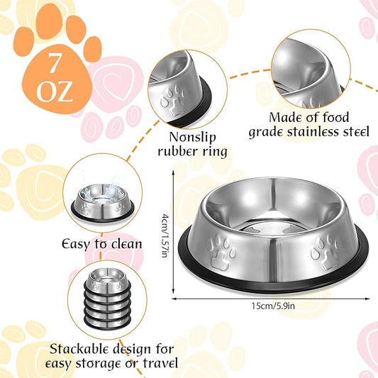 10 Pcs Stainless Steel Dog Bowls Non-Slip Dog Food Bowl 7 Oz Dogs Food and Water Bowl Set Dishwasher-Safe Puppy Bowls Rust Resistant Metal Pet Bowls Suitable for Small/Medium/Large Sized Pet