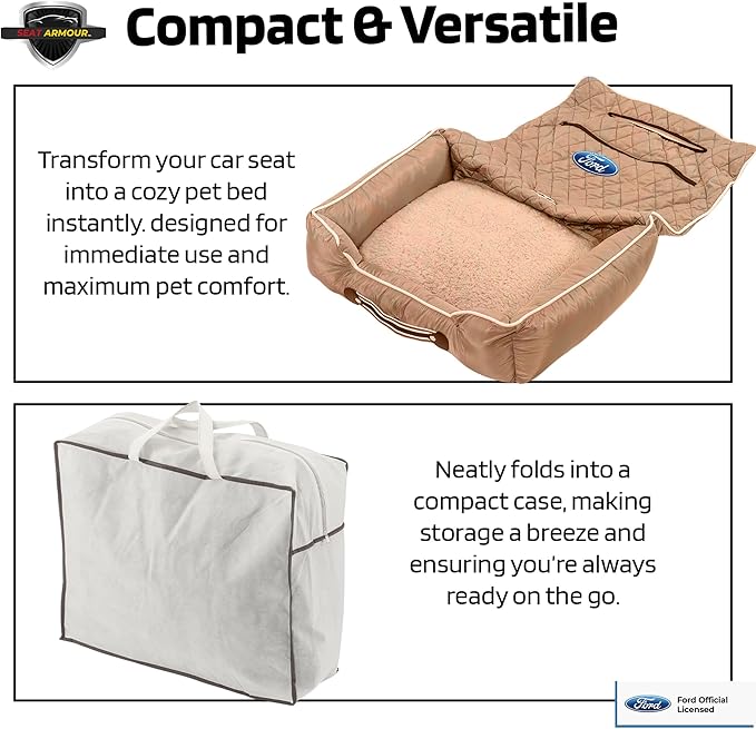 Seat Armour - PetBed2GO for Ford in TAN - Bed Cushion & Car Seat Cover - 26x20x6, 3.5 lbs