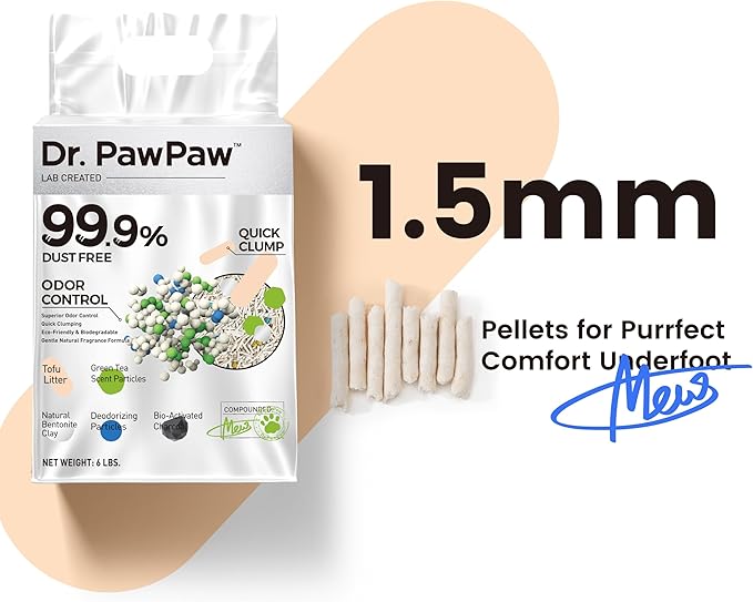 Tofu Cat Litter, Dr. PawPaw Clumping Cat Litter, Green Tea Scent 18 lb (3 x 6 lb Bags), Dust-Free Keep Kitty Tidy, Superior Odor Control Keep Step Fresh