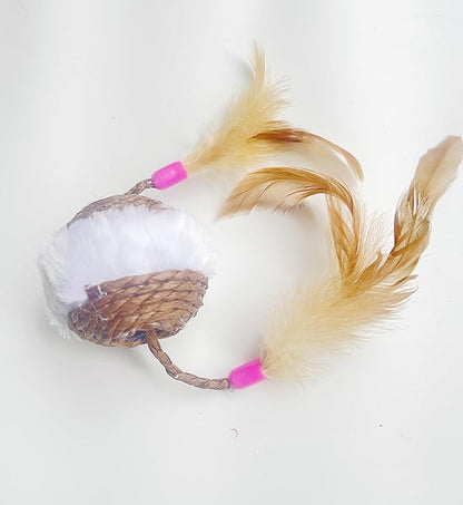 1x Hemp Ball Cat Toy,Six-Hole Hollow-Out Designed,Sisal Hemp Woven Cat Toy, Plume Bell Inside,Special Kitten Chew Toys for Indoor Cats,Interactive pet (Random Color Delivery, 6cm Ball)