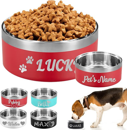 Personalized Dog Bowl Custom Dog Bowls with Name Customized Laser Engraved Stainless Steel Pet Dishes for Large Small Dogs Cat 32/42/64oz Feeding Supplies-Red 32oz