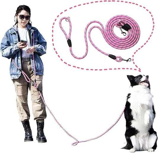 Hands Free Dog Leash - 13ft Reflective Rope for Large, Medium & Small Dogs - Walking, Jogging & Running, Dog Training Leash (Pink, 13Ft)