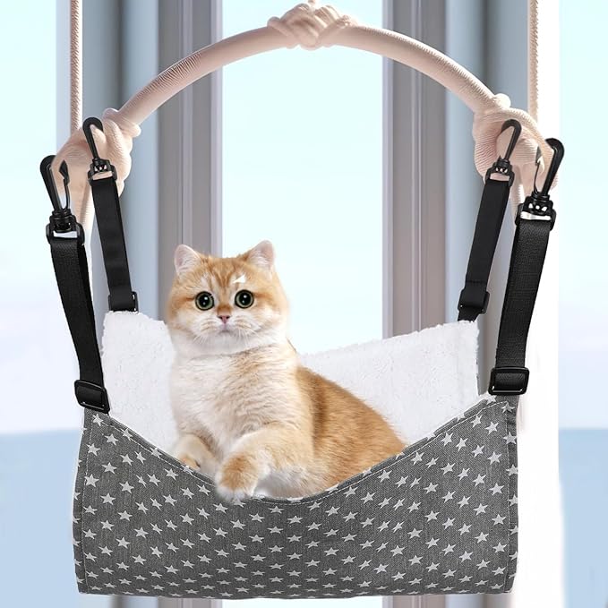 Sosoport 2Pcs Cat Hammock for Cage Hanging Reversible Pet Hammock for Cage Reversible Cat Hanging Bed Adjustable Straps & Plastics Hooks