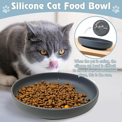 BNOSDM Silicone Dog Bowl Non-Slip Cat Food Plate 2 Pcs Flat Dog Bowls with Suction Cup Shallow Puppy Food and Water Dish for Small and Medium Pets (Steel Gray)