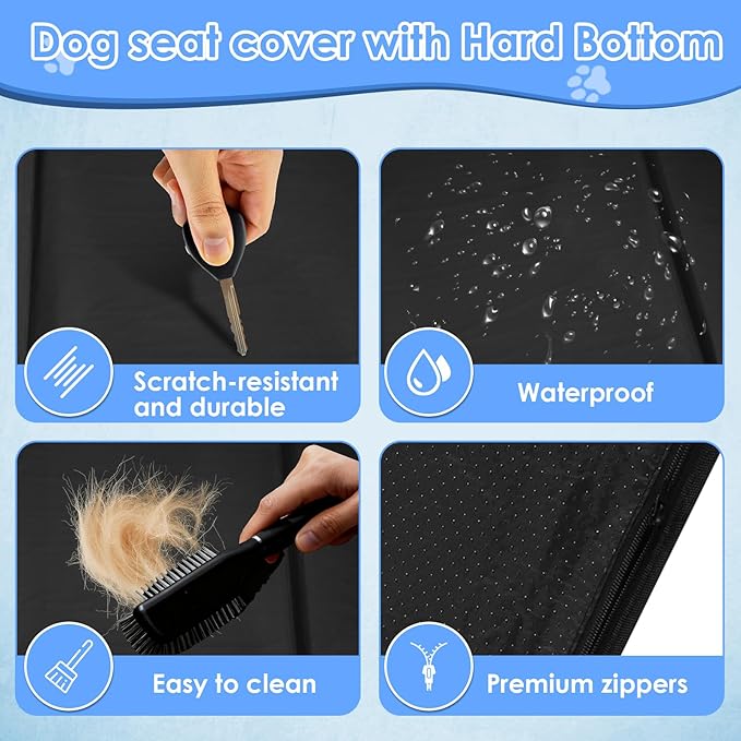 Gugxiom Upgraded PU Leather Back Seat Extender for Dogs, Waterproof Heavy Duty Hard Bottom Dog Car Seat Cover Hard Bottom, Support 400lbs, Anti-Scratch Dog Hammock for Car, SUV, Truck