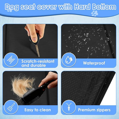 Gugxiom Upgraded PU Leather Back Seat Extender for Dogs, Waterproof Heavy Duty Hard Bottom Dog Car Seat Cover Hard Bottom, Support 400lbs, Anti-Scratch Dog Hammock for Car, SUV, Truck