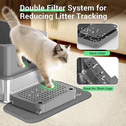 XXXXL Stainless Steel Cat Litter Box with High Sides, 29" x 21" x 14" Extra Large Cat Litter Box for Big Cats and Overweight Cats High Sides Non-Stick Easy to Clean.