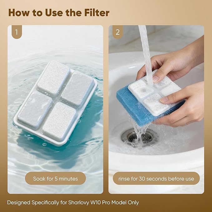 Dog Water Fountain Filter Replacement, 4 Packs Pet Water Filter & Sponge Filter for Sharlovy W10 Pro, 2 Months Set Easy-Swap For Dogs and Cat Fountain
