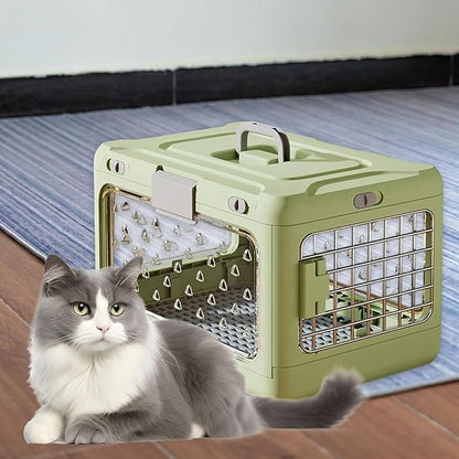 Folding Puppy Crate, Cat Travel Cage, Portable Dog Kennel, Pet Carrier for Small Dogs, Green