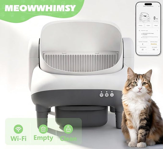 Self-Cleaning Cat Litter Box with Smart APP Control, Automatic Cat Litter Box with Triple Safety Protection (6 IR Lights & 4 Gravity Sensors), Open Top Design for Large Cats, Quiet & Odor Control