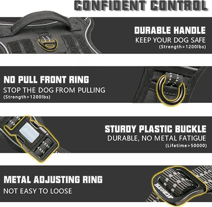 AUROTH Tactical Dog Harness for Large Dogs No Pull Adjustable Pet Harness Reflective Working Training Easy Control Pet Vest Military Service Dog Harnesses Black XXL