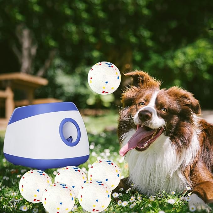 Automatic Dog Ball Thrower Launcher Interactive Toys, Auto Dog Ball Launcher for Medium to Large Dogs, Remote Control Tennis Balls Machine for Dogs, Pet Mental Stimulation Toys, with 6 Balls