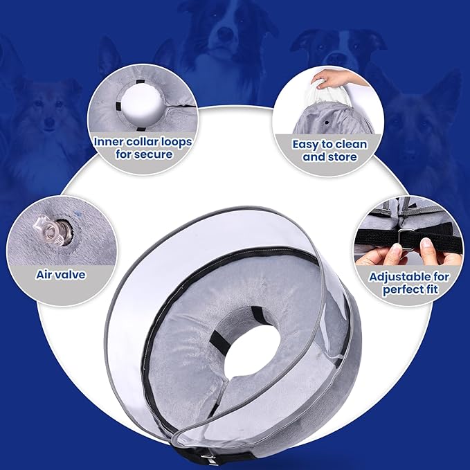 BARKLESS Dog Cone, Inflatable Dog Cone After Surgery for Large Breeds, Soft Surgery Collar with Enhanced Anti-Licking Guard Shield for Pets, Patented Protective Donut Collar