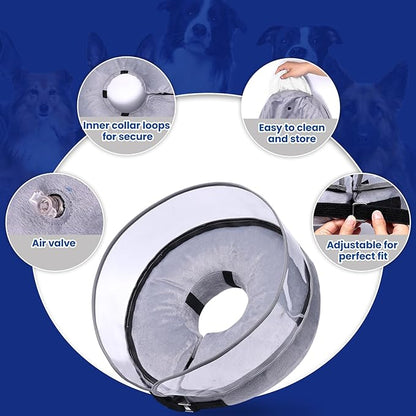 BARKLESS Dog Cone, Inflatable Dog Cone After Surgery for Large Breeds, Soft Surgery Collar with Enhanced Anti-Licking Guard Shield for Pets, Patented Protective Donut Collar