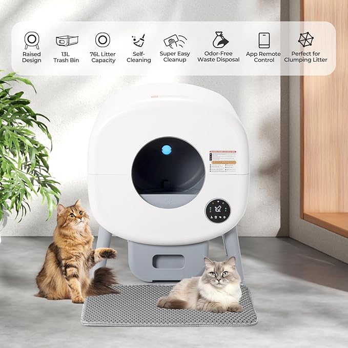 Self-Cleaning Cat Litter Box: Extra Large Automatic Litter Box for Multiple Cats, Odor Control, Low Noise, App & Panel Control, Easy Waste Disposal