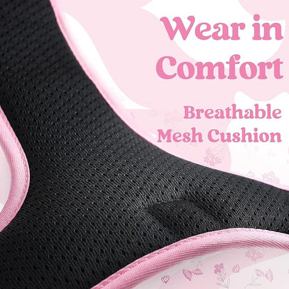 rabbitgoo Dog Harness for Large, No Pull Pet Harness with 3 Buckles, Adjustable Soft Padded Vest with Control Handle, Walking Reflective Pet Vest for Large Dogs, Floral Pink, L