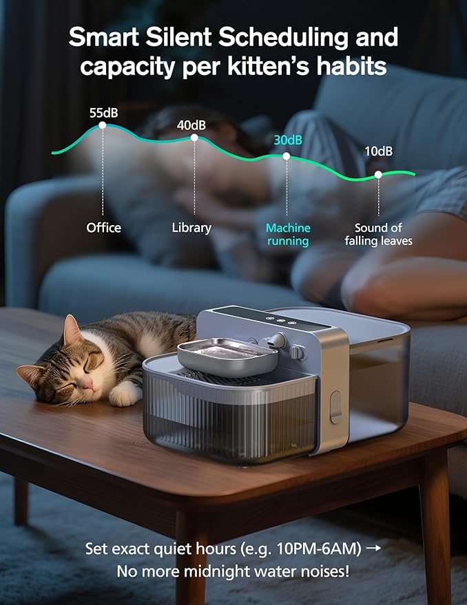 Wireless Cat Water Fountain with No Filters, 180-Day Battery & Precision Flow Control,3.5L Smart Pet Water Dispenser with Wastewater Separation & Custom Scheduling for Cats & Dogs, Grey