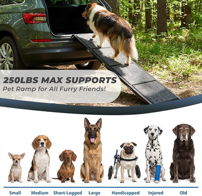Dog Ramp for Car Travel Bundle – 63” Foldable Non-Slip Dog Ramp + Waterproof Back Seat Cover + 15 Poop Bags – Complete Pet Travel Set for SUV, Truck & Car – Safe Access, Clean Seats, Easy Trips