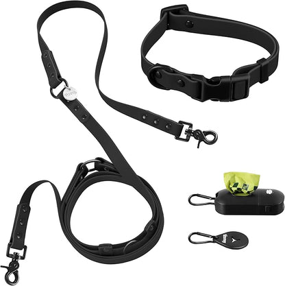 WLK1004I-5SET Luna Small 8FT Adjustable 6-in-1 Waterproof Hands-Free Leash and Collar with LED Flashlight, Bag Dispenser, and Poop Bag Holder, Bitters