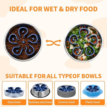 Slow Feeder Dog Bowls Insert, Bestalk Soft Silicone Slow Eating Dog Bowl Insert with Suction Cups for Small, Medium and Large Dogs(Darkblue S)