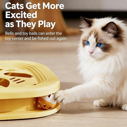 Interactive Cat Toys for Indoor Cats, 2-in-1 Kitten Toys with Balls & Feathers, BPA-Free Safe Material, Non-Slip Base, Sturdy and Durable (Yellow)