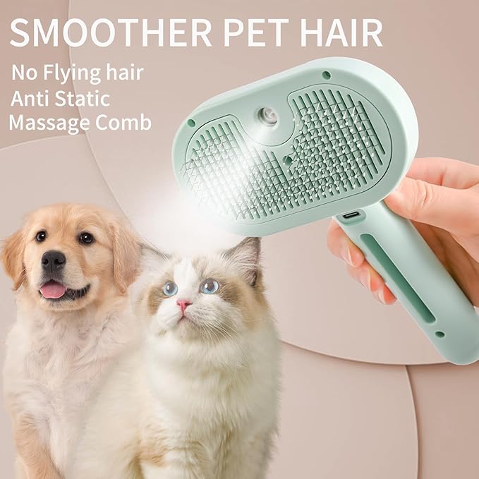 Cat Steam Brush 3-in-1 Pet Steam Brushes for Dogs and Cats - Self-Cleaning Grooming Brush with Steam Spray, Hair Removal Comb for Long Haired Cats and Dogs