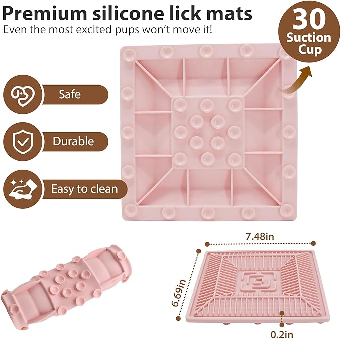 Lick Mat for Dogs and Cats, Slow Feeder Mats with Suction Cups - Bathing, Grooming and Training, Anxiety Relief Feeding Pad,Dishwasher-Safe Pink