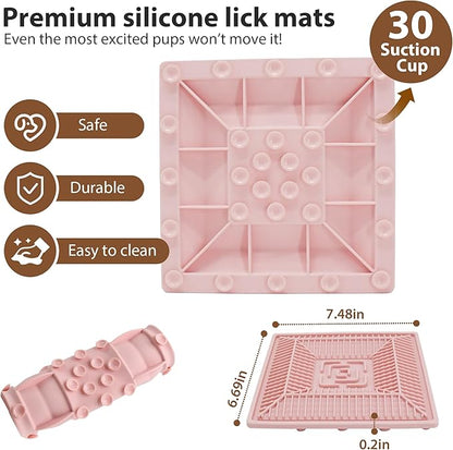 Lick Mat for Dogs and Cats, Slow Feeder Mats with Suction Cups - Bathing, Grooming and Training, Anxiety Relief Feeding Pad,Dishwasher-Safe Pink