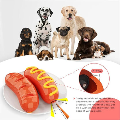 Large Size Hotdog Squeaky Dog Toy for Medium/Large Dogs Breed Aggressive Chewers Durable Bouncy Squeak Toys