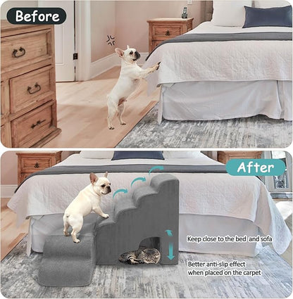 Dogs Stairs for Small Dog, 27.5 inches Dog Stair for Beds, 6 Tiers Steps for Dogs to Get on Beds, Foam Pet Ramps for Small Medium Large Animals