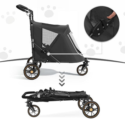 MoNiBloom Pet Stroller for Large Dogs or Multiple Dogs Cats with Adjustable Handle, 3-Wheels Dual Entry Portable Dog Carting Easy Folding Pet Wagon Double Dog Stroller up to 55 lbs, Black
