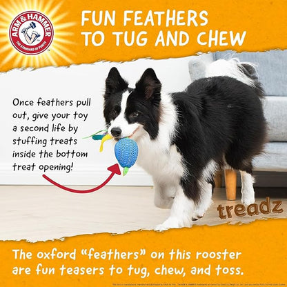 Arm & Hammer for Pets Super Treadz Large Rooster Dental Chew Toy for Dogs- Dog Dental Toys Help Reduce Plaque & Tartar Buildup Without Brushing - Safe for Dogs up to 35 Lbs - 2 Pack