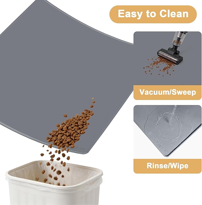 Extra Extra Large Silicone Dog Food Mat 39.4×43.3in and 128oz Silicone Bag Set, Super Size Waterproof Pet Feeding Mat & Container, Non-Slip, Chew-Resistant Floor Protection (Cool Grey&Teal)