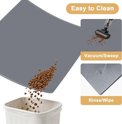 Extra Extra Large Silicone Dog Food Mat 39.4×43.3in and 128oz Silicone Bag Set, Super Size Waterproof Pet Feeding Mat & Container, Non-Slip, Chew-Resistant Floor Protection (Cool Grey&Teal)