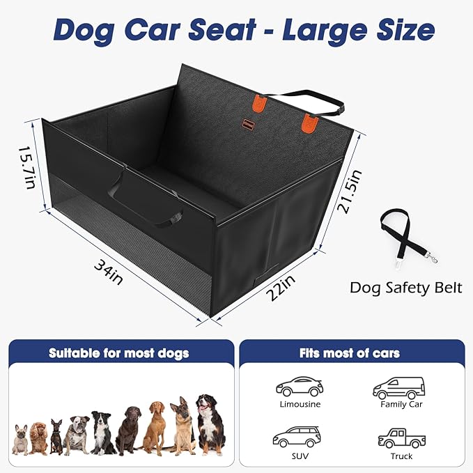 FURTIME XL Dog Car Seat, Upgraded PU Leather Back Seat Extender with Hard Bottom, Waterproof Pet Car Seat Cover for Large Medium Sized Dog, Pet Hammock for Cars, SUVs, Trucks