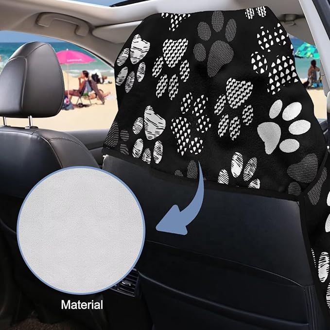 SEANATIVE White Dogs Paw Car Drying Towels & Seat Protectors - Heavy-Duty Absorber Towel for Car Wash Car Seat Covers, Post-Workout & Dog Owners (33.1" x 60.67")
