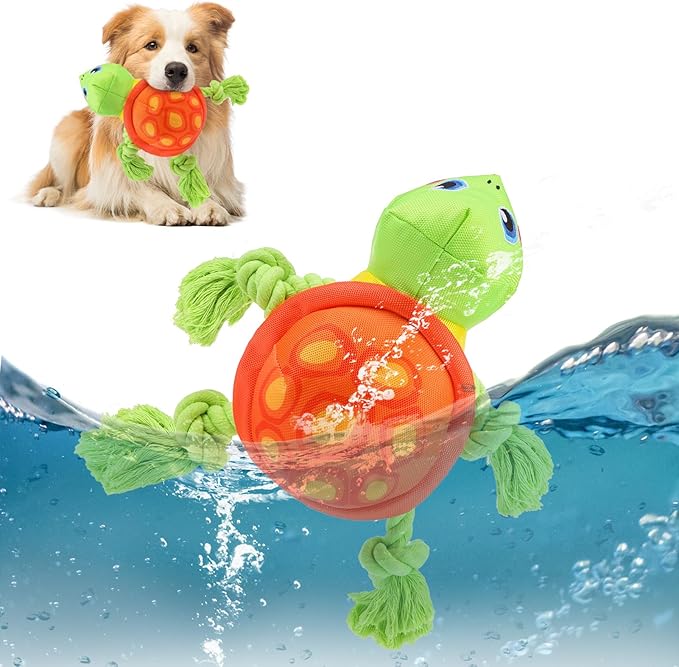 SCENEREAL Dog Toy for Medium Large Dogs- Floating Dog Toys Squeaky Toys for Water Pool Fetch, Halloween Interactive Pet Chew Toy Outdoor Interactive Play, Green Turtle