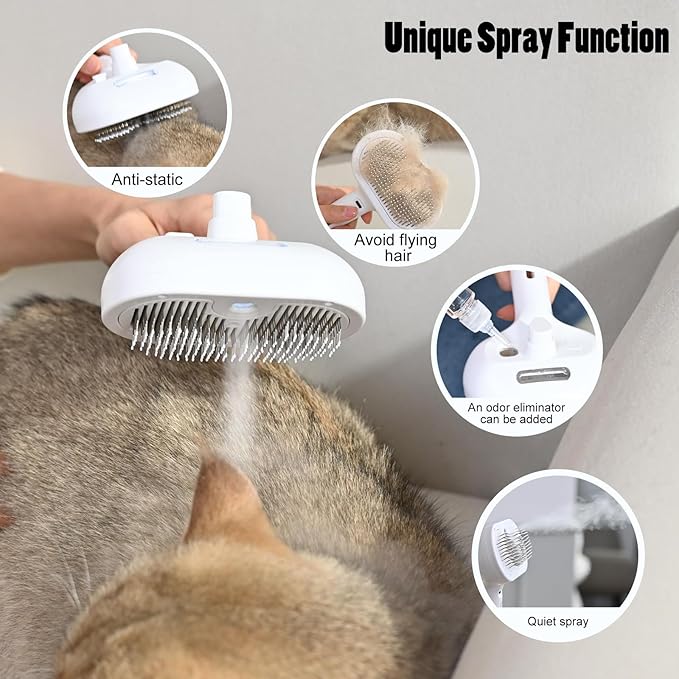 Katoggy Spray Cat Brush, Self Cleaning Dog Steam Brush, Easy To Clean, Remove Static Flying Hair Steam Grooming for Cats and Dogs